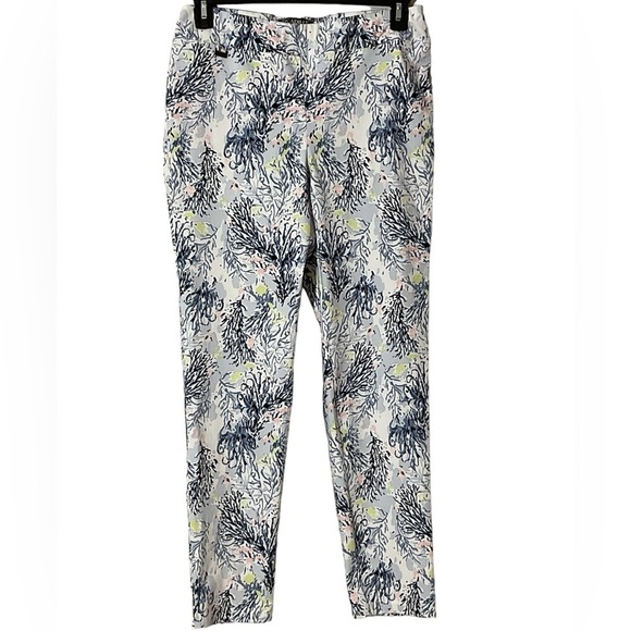 Piccadilly Canada Women’s Pull Up Blue Coral Sea Motif Pants Size 10 Stretch - Picture 1 of 7